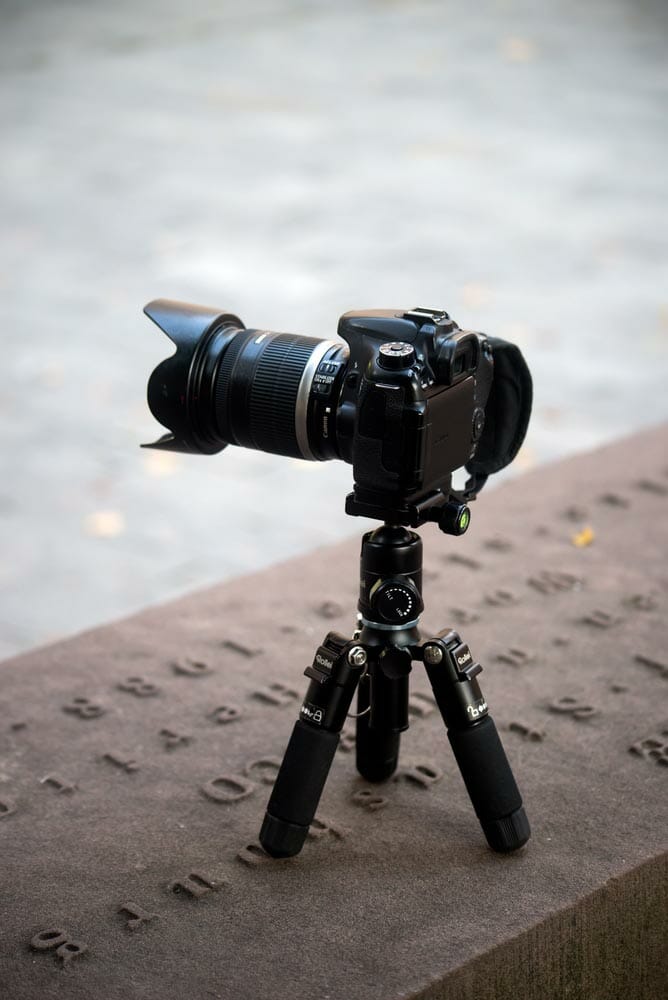Strasbourg - France - 9 October 2022 - Closeup of 70D canon camera on mini tripod in the street