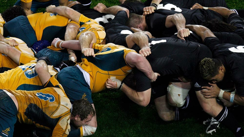 A fierce scrum between Australia and New Zealand