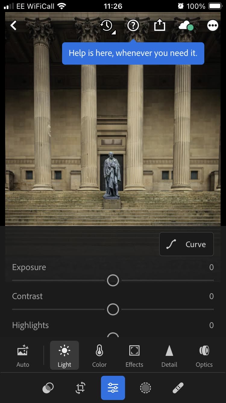 Lightroom CC mobile app screenshot