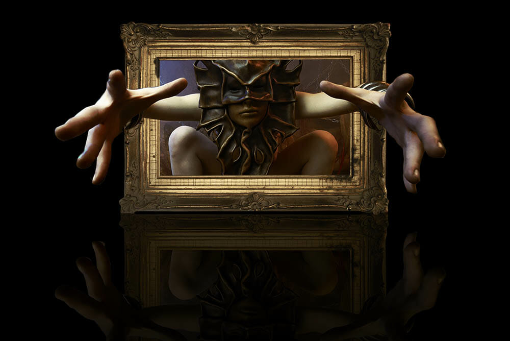 Arms reaching out of a frame