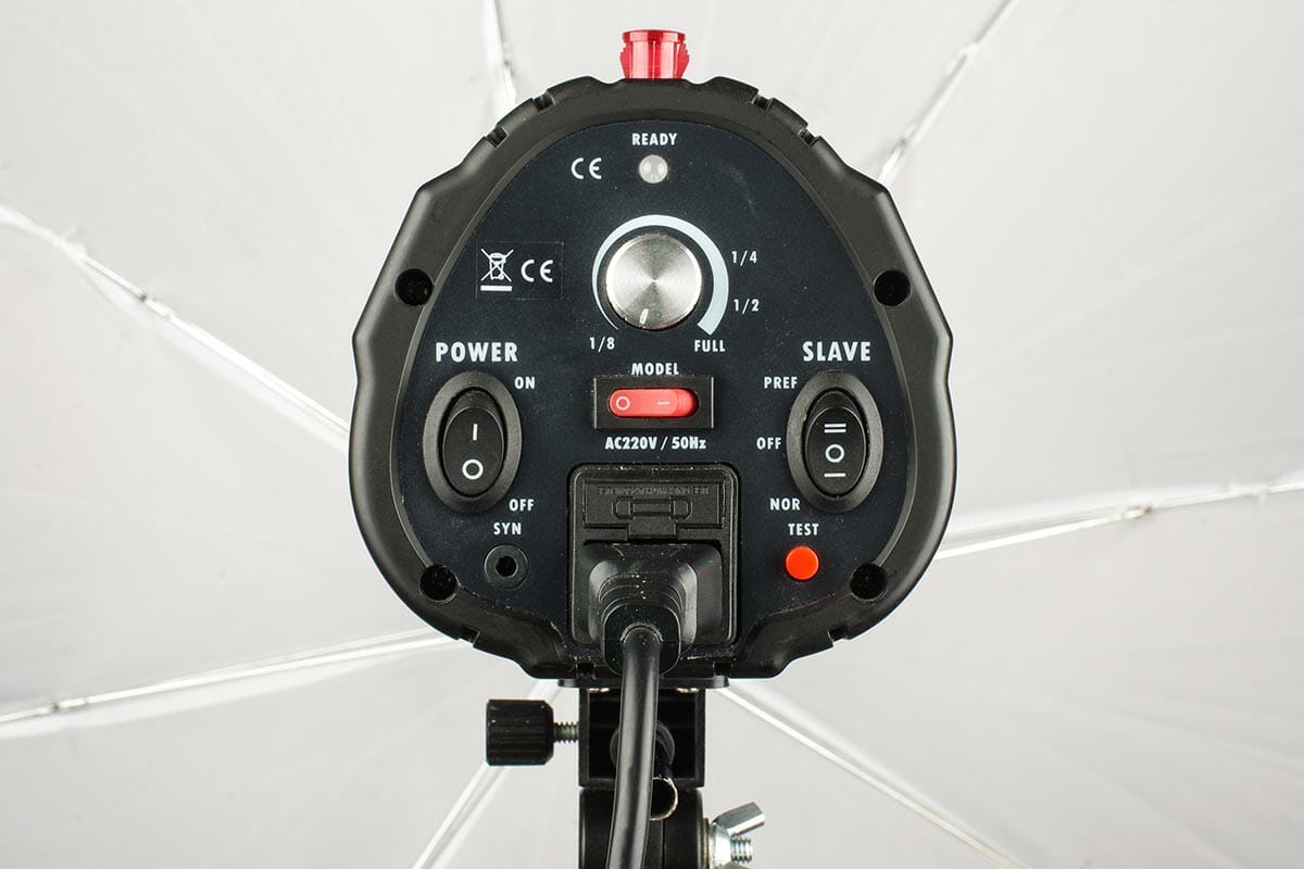 Studio lighting strobe back with controls
