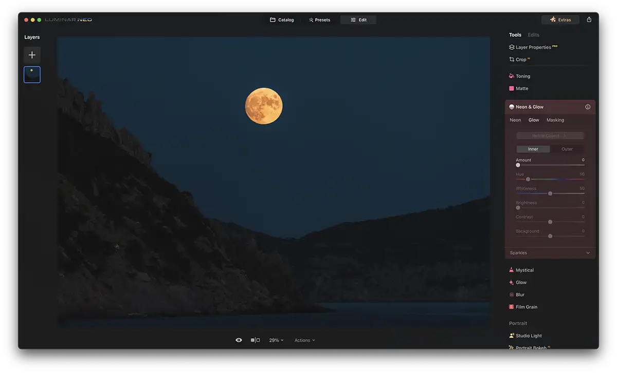 screenshot that demonstrates accessing the Glow tool