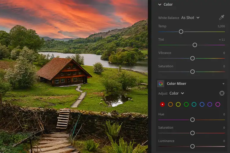 Colour balance panels on Lightroom CC app