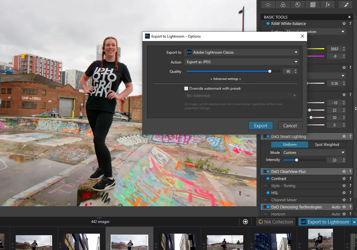 DxO PhotoLab7 Export option window