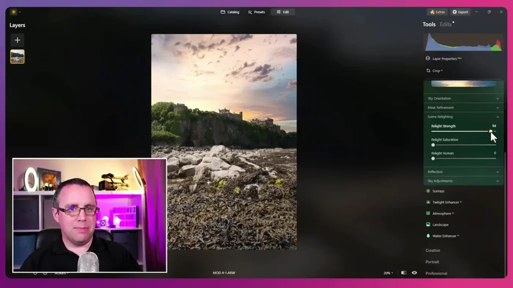 Stephen Walton presenting a Luminar Neo photography editing course