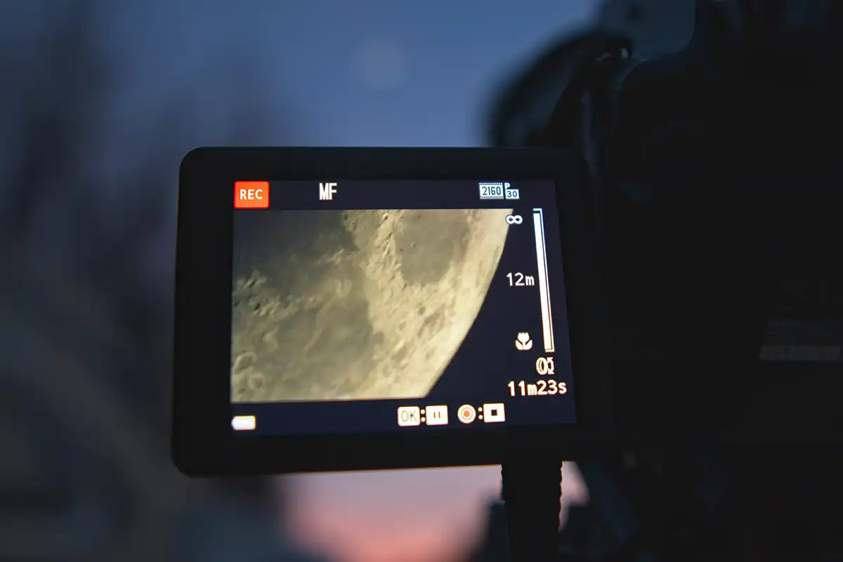 camera screen with an image of the moon displayed
