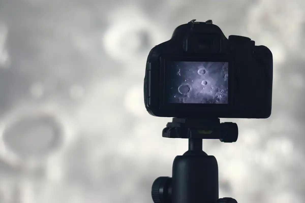camera screen with an image of the moon displayed