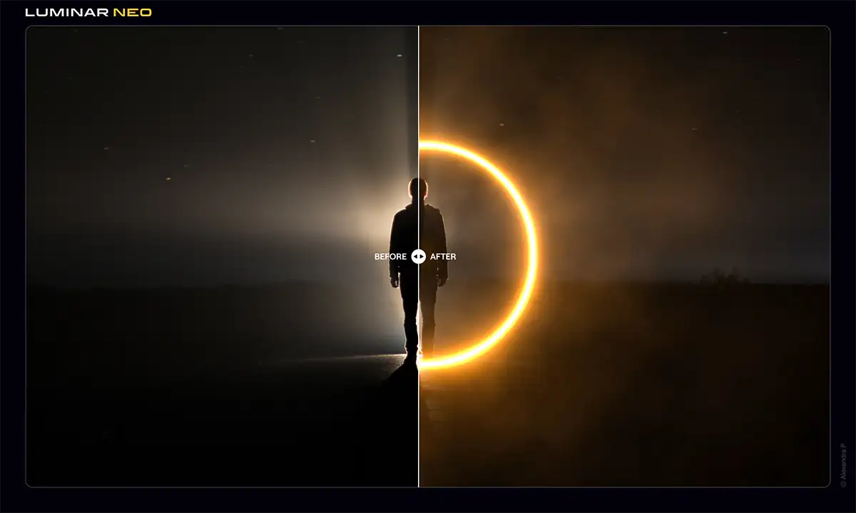 Luminar Neo Neon Glow Before and After effect splitscreen