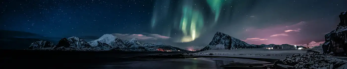 panorama of northern lights in Iceland