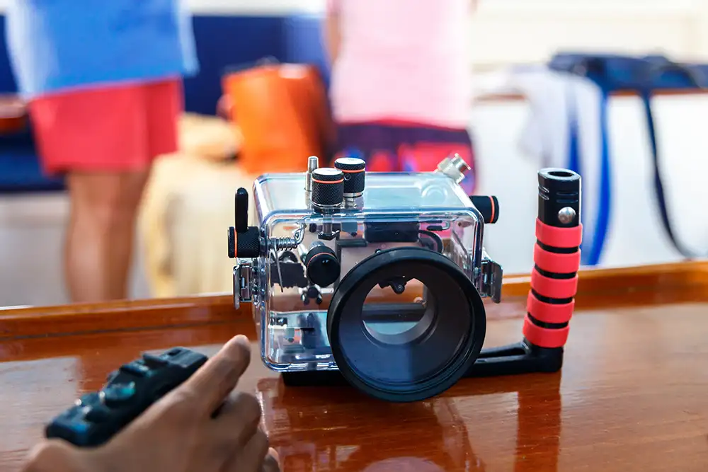 the shell of an underwater camera housing unit